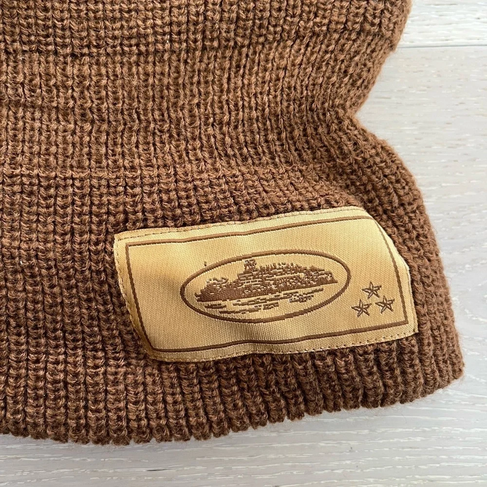 Corteiz rules the world Knit Brown Ski-Mask beanie